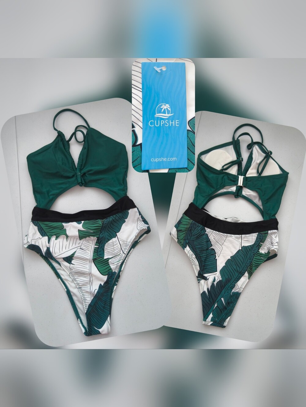 Cupshe Green Leaf-Print One-Piece Swimsuit Size XS (Nwts)